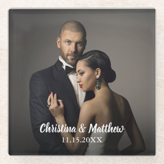 Aangepaste foto van bruid en bruidegom glazen onderzetter (Voorkant)