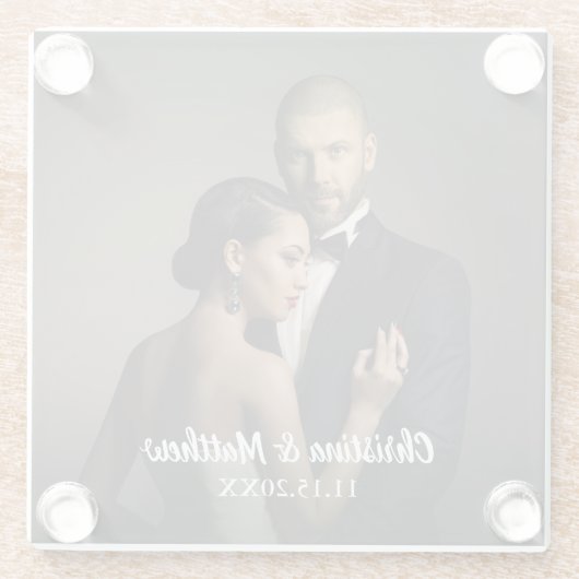 Aangepaste foto van bruid en bruidegom glazen onderzetter (Achterkant)