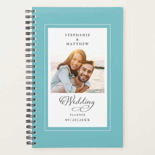 Aangepaste foto van bruiloft Aqua White Elegant Sc Planner (Voorkant)