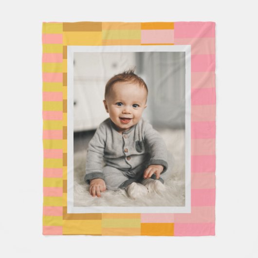 Aangepaste foto van Cute Roze en Gele Stripes Fleece Deken (Voorkant)