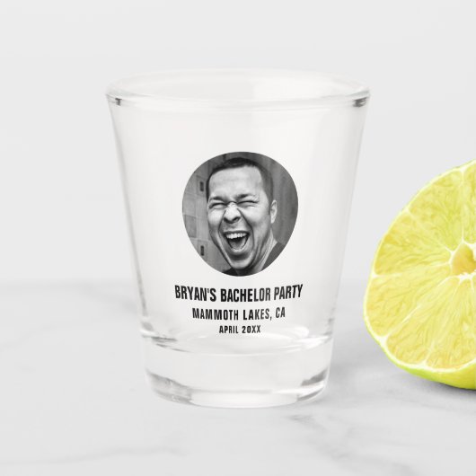 Aangepaste foto van de bruidegom als bruiloftsfees shot glas (Voorkant)