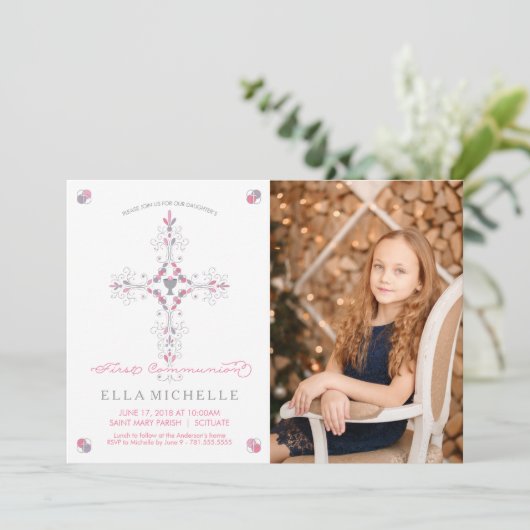 Aangepaste foto van de eerste Heilige Communie van Kaart (Staand voorkant)