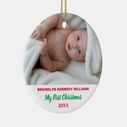 Aangepaste foto van de eerste kerst van een pasgeb keramisch ornament (Rechts)