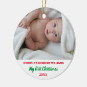 Aangepaste foto van de eerste kerst van een pasgeb keramisch ornament (Links)