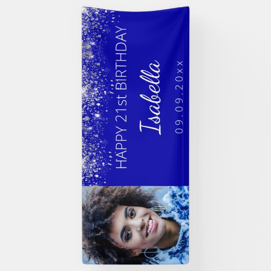 Aangepaste foto van de koninklijke blauwe zilvergl spandoek (Verticaal)