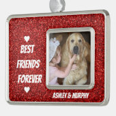 Aangepaste foto van Dog Pet met Beste vriendenkrin Verzilverd Omlijst Ornament (Links)