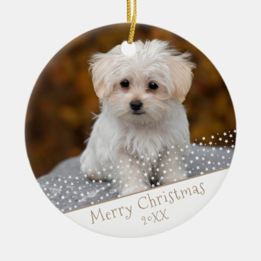 Aangepaste foto van Dog Pet met kerstfeestdag Keramisch Ornament (Voorkant)