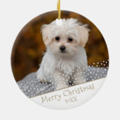 Aangepaste foto van Dog Pet met kerstfeestdag Keramisch Ornament (Achterkant)