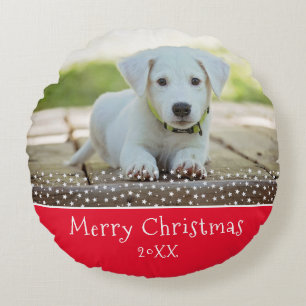 Aangepaste foto van Dog Pet met kerstfeestdag Rond Kussen