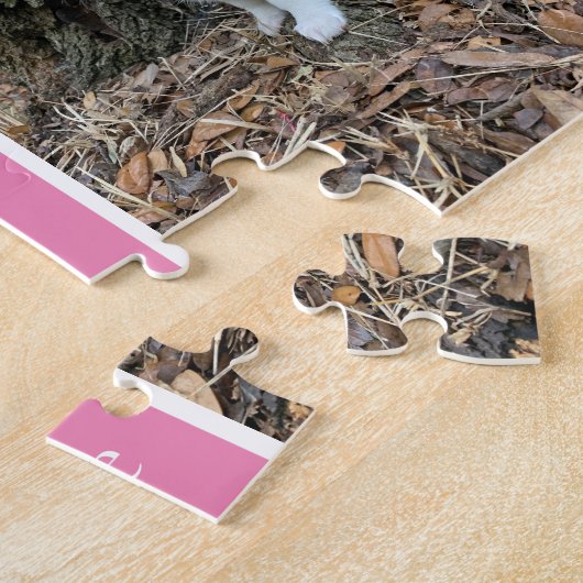 Aangepaste foto van Dog   roze poets afdrukken Legpuzzel (Zijkant)
