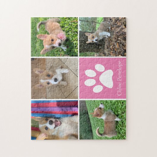 Aangepaste foto van Dog roze poets afdrukken Legpuzzel (Verticaal)