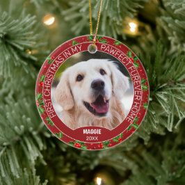 Aangepaste foto van een knuffel puppy op groene hu keramisch ornament
