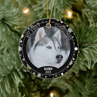 Aangepaste foto van een knuffel puppy op witte gou keramisch ornament