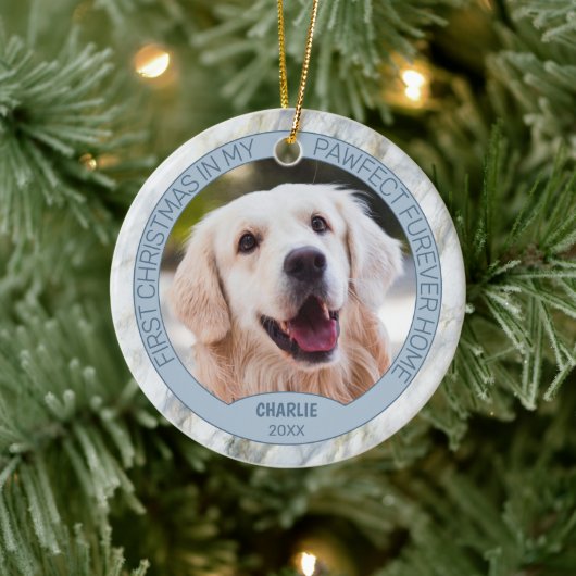 Aangepaste foto van een knuffelbare puppy op chic keramisch ornament (Boom)