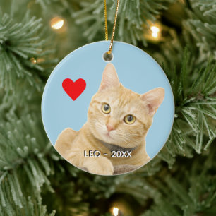 Aangepaste foto van een oranje gestreepte kat op l keramisch ornament