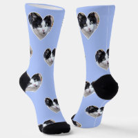 Aangepaste foto van een tuxedo kat op lichtblauwe