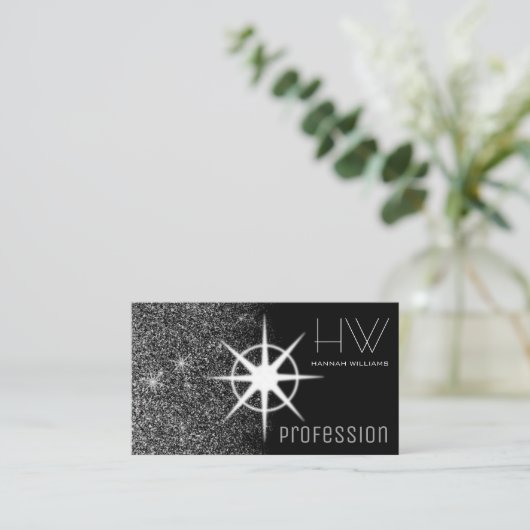 Aangepaste foto van elegant Silver Glitter Profess Visitekaartje (Staand voorkant)