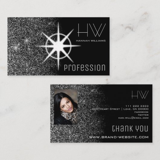 Aangepaste foto van elegant Silver Glitter Profess Visitekaartje (Voorkant / Achterkant)