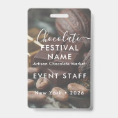Aangepaste foto van evenementpersoneel op chocolad badge (Achterkant)