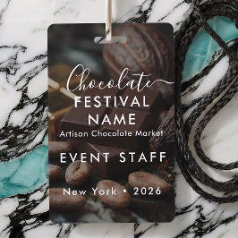 Aangepaste foto van evenementpersoneel op chocolad badge