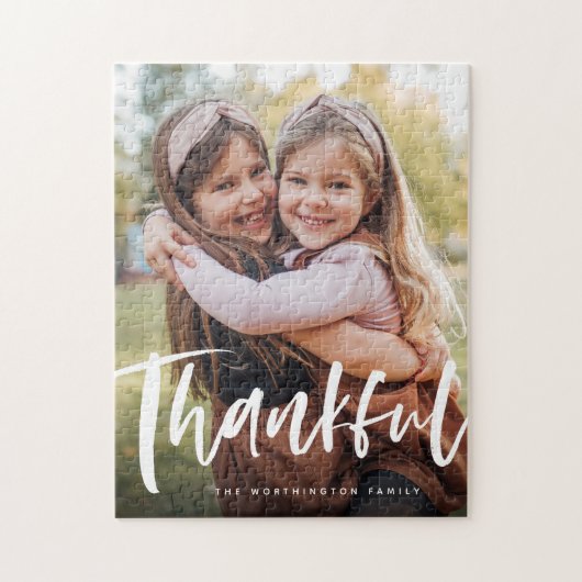 Aangepaste foto van familie met dankbare Thanksgiv Legpuzzel (Verticaal)
