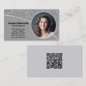 Aangepaste foto van Faux Silver Glitter QR-code op Visitekaartje (Voorkant / Achterkant)