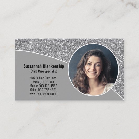 Aangepaste foto van Faux Silver Glitter QR-code op Visitekaartje (Voorkant)