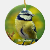 Aangepaste foto van geelborstblauwe chat keramisch ornament (Voorkant)