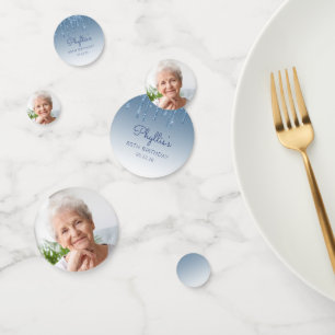 Aangepaste foto van Glam Blue Glitter Drip 80th Bi Confetti