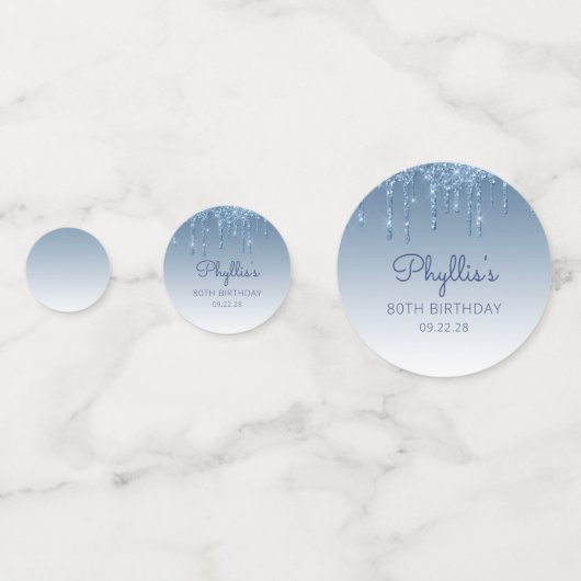 Aangepaste foto van Glam Blue Glitter Drip 80th Bi Confetti (Voorkanten)