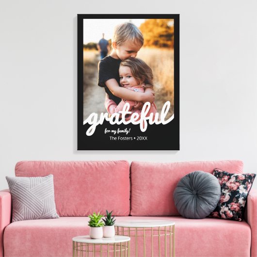 Aangepaste foto van Grateful Black en White Script Canvas Afdruk (Insitu (Woonkamer))