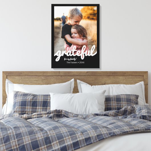 Aangepaste foto van Grateful Black en White Script Canvas Afdruk (Insitu (Slaapkamer))