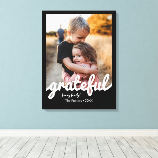 Aangepaste foto van Grateful Black en White Script Canvas Afdruk (Insitu (Houten vloer))