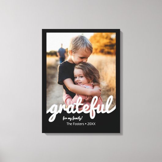 Aangepaste foto van Grateful Black en White Script Canvas Afdruk (Voorkant)