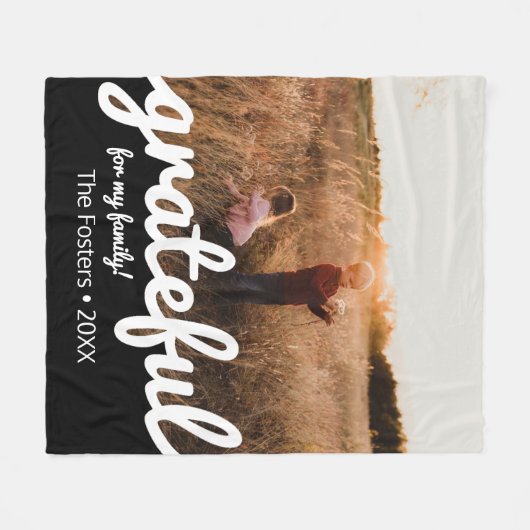 Aangepaste foto van Grateful Black en White Script Fleece Deken (Voorkant (Horizontaal))
