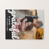 Aangepaste foto van Grateful Black en White Script Legpuzzel (Horizontaal)