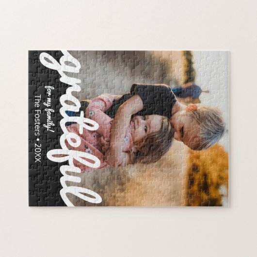 Aangepaste foto van Grateful Black en White Script Legpuzzel (Horizontaal)