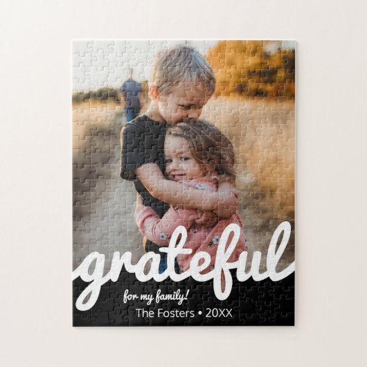 Aangepaste foto van Grateful Black en White Script Legpuzzel (Verticaal)