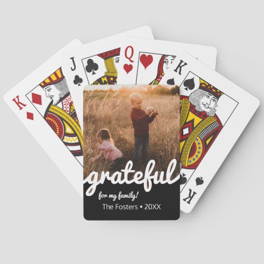 Aangepaste foto van Grateful Black en White Script Pokerkaarten (Achterkant)