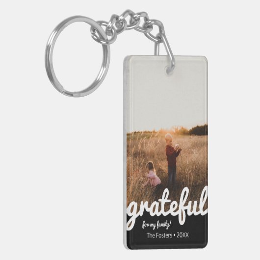 Aangepaste foto van Grateful Black en White Script Sleutelhanger (Voorkant Links)
