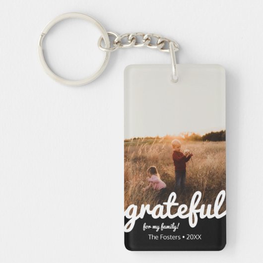 Aangepaste foto van Grateful Black en White Script Sleutelhanger (Voorkant)