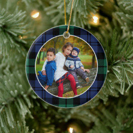 Aangepaste foto van groene en blauwe tartan keramisch ornament
