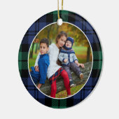 Aangepaste foto van groene en blauwe tartan keramisch ornament (Links)