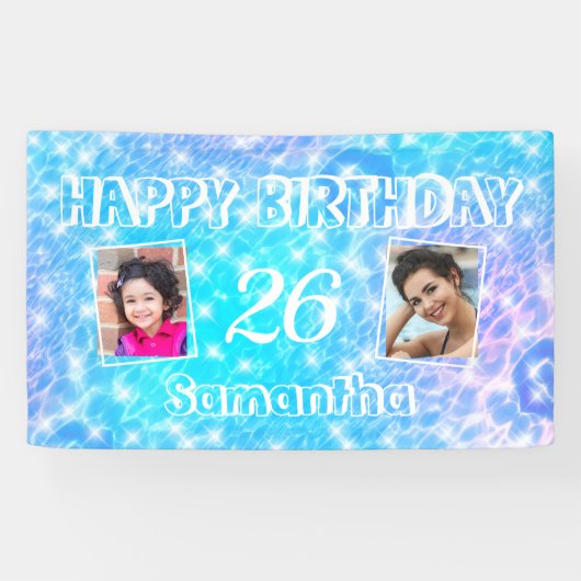 Aangepaste foto van het poolfeest van Birthday bla Spandoek (Horizontaal)