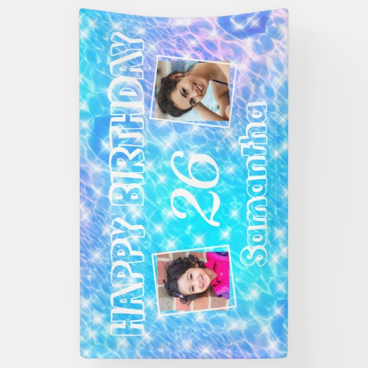 Aangepaste foto van het poolfeest van Birthday bla Spandoek (Verticaal)