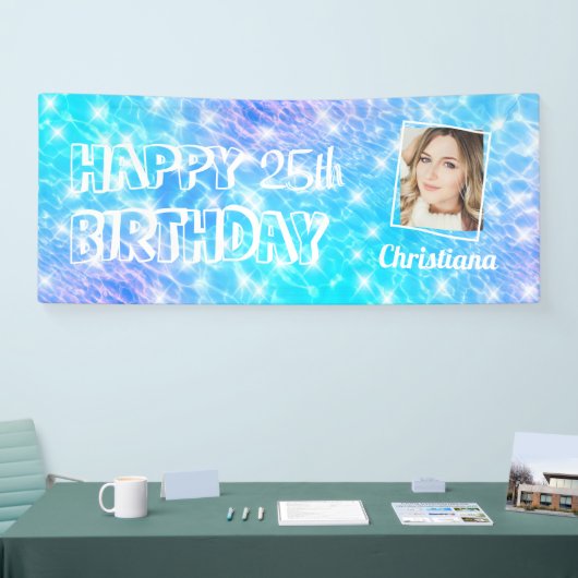 Aangepaste foto van het poolfeest van Birthday bla Spandoek (Beurs)