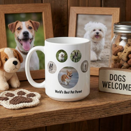 Aangepaste foto van hond in pootafdruk koffiemok