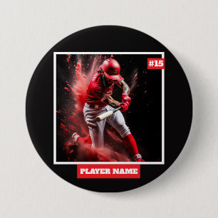 Aangepaste foto van honkbalspeler Team Wandklok Ronde Button 7,6 Cm