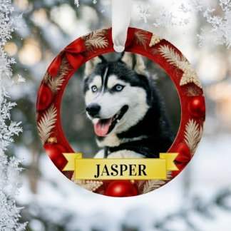 Aangepaste foto van huisdier Kerstmis Rood Goud Fe Ornament