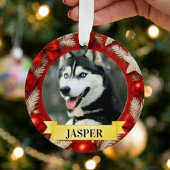Aangepaste foto van huisdier Kerstmis Rood Goud Fe Ornament